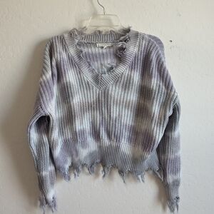 REWIND Frayed v-neck sweater lilac,  white and gray size Medium 100% cotton